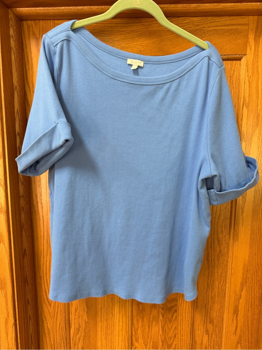 Talbots Womens 2X Light Blue Ribbed Sweater Short Sleeve Casual Top